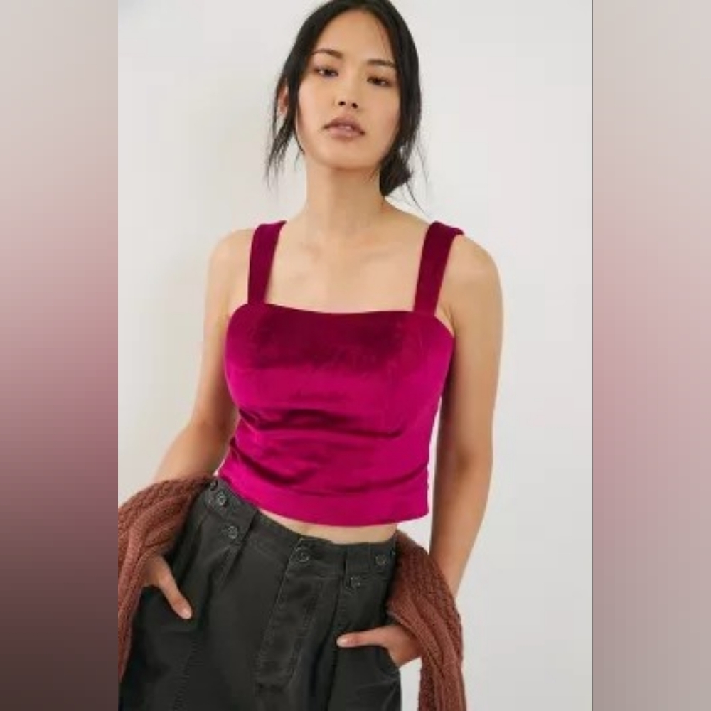 NWT Maeve by Anthro Furschia Cropped Velvet Tank- Size 0